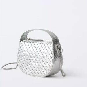 Zara Silver Woven Metallic Crossbody Bag Mini Shoulder Bag
